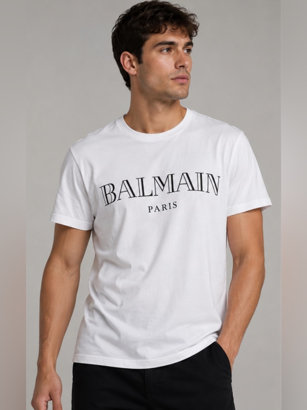 Auth Balmain Logo White Crewneck T-shirt